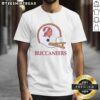 Alt Text: Stylish Tampa Bay Buccaneers football logo on a large helmet graphic t-shirt, perfect for fans and game day attire.