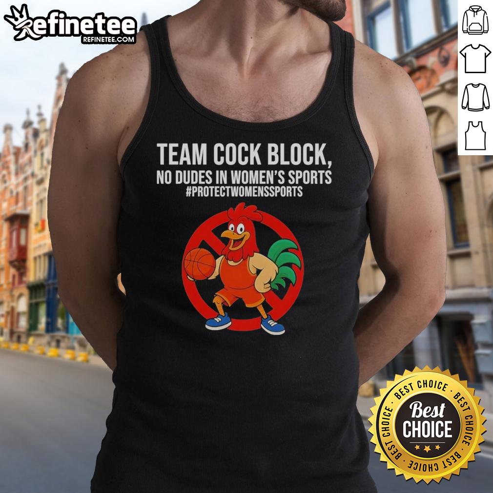 nice-team-cock-block-no-dudes-in-womens-sports-tank-top Womens sports tank top featuring 'No Dudes in Women's Sports' slogan for a bold statement on team empowerment.