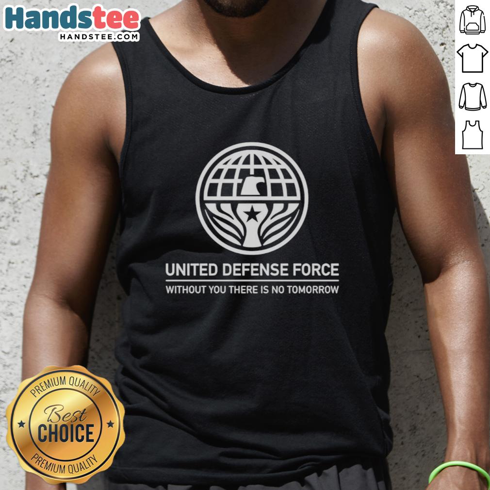 nice-united-defense-force-tank-top Alt Text: Stylish Nice United Defense Force tank top featuring a bold graphic design, perfect for casual wear and fan apparel.