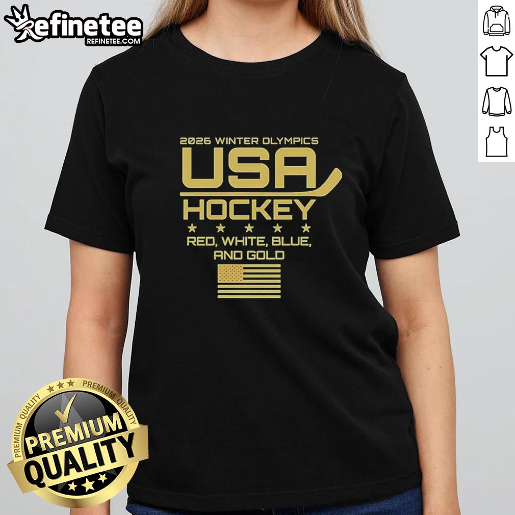 nice-usa-hockey-2026-winter-olympics-red-white-blue-and-gold-ladies-tee Alt Text: Nice USA Hockey 2026 Winter Olympics ladies tee in red, white, blue, and gold, perfect for cheering on Team USA.