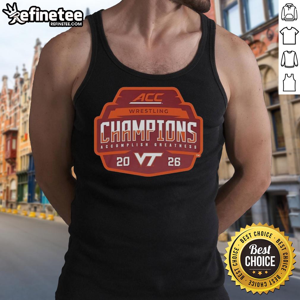 nice-virginia-tech-hokies-2026-acc-mens-wrestling-tournament-champions-tank-top 2026 ACC Men's Wrestling Tournament Champions tank top featuring Virginia Tech Hokies logo and design.