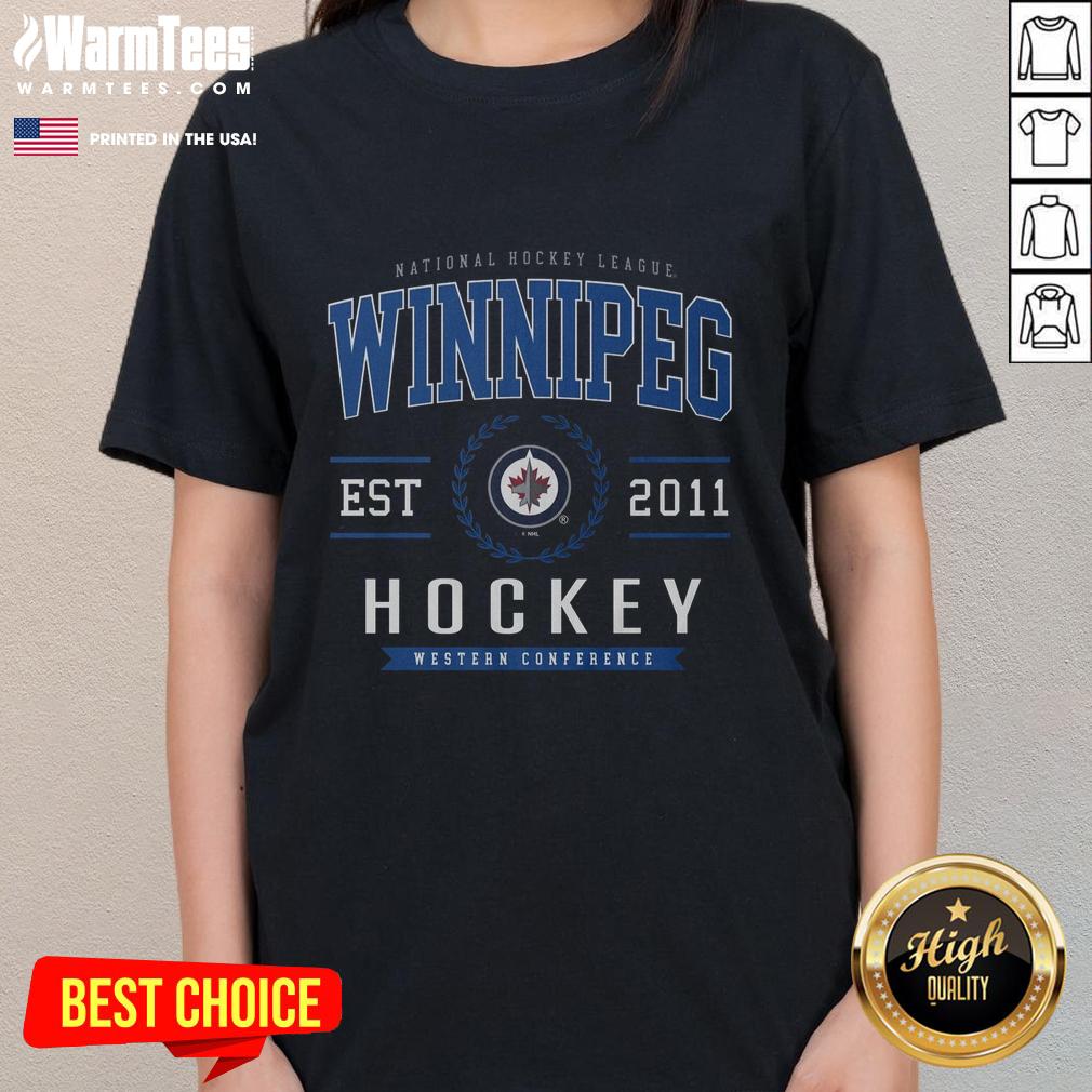 nice-winnipeg-jets-hockey-legacy-crest-ladies-tee Alt Text: Stylish ladies tee featuring the Winnipeg Jets hockey legacy crest, perfect for fans showcasing team pride.