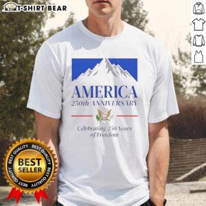 Alt Text: Top America 250th Anniversary Mountain Beer T-Shirt celebrating 250 years of freedom with patriotic design.