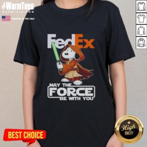 Cute Snoopy FedEx May The Force Be With You ladies tee featuring a playful design and vibrant colors.
