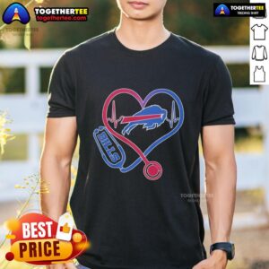 Awesome Nurse Heartbeat X Buffalo Bills Logo T-Shirt featuring a stylish design celebrating nurses and football fandom.