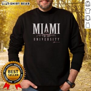 Cozy Top Miami University bell tower sweatshirt featuring the iconic campus landmark in vibrant colors.