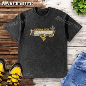 Awesome WVU West Virginia Mountaineers National Rifle Champions washed t-shirt featuring team logo and championship details.