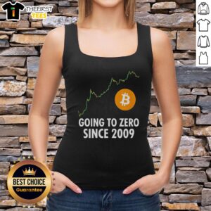 Trendy Bitcoin tank top design featuring 'Top Going to Zero Since 2009' slogan, perfect for cryptocurrency enthusiasts.