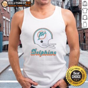 Official Miami Dolphins football logo on a big helmet tank top design, perfect for fans and summer wear.
