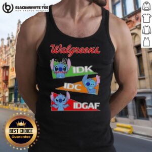 Top-Stitch X Walgreens Mood 'IDK I Don't Care IDC IDGAF' tank top featuring a bold graphic design and casual style.