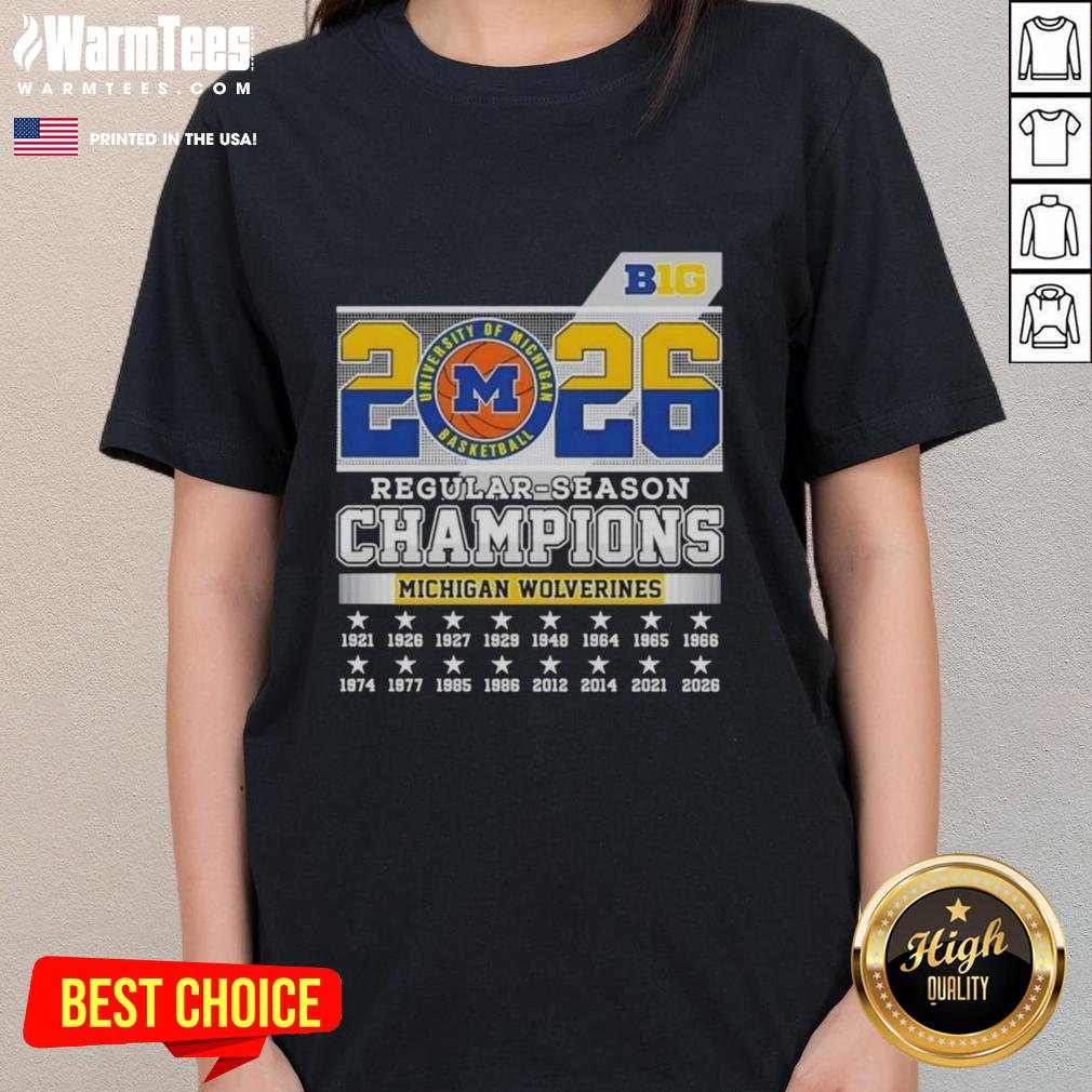 official-2026-big-ten-regular-season-champions-michigan-wolverines-ladies-tee Alt Text: Official 2026 Big Ten Regular Season Champions Michigan Wolverines ladies tee, featuring team colors and logo.