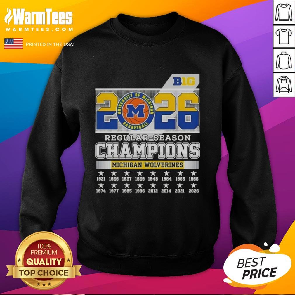 official-2026-big-ten-regular-season-champions-michigan-wolverines-sweatshirt Official 2026 Big Ten Regular Season Champions Michigan Wolverines sweatshirt in navy blue with team logo.