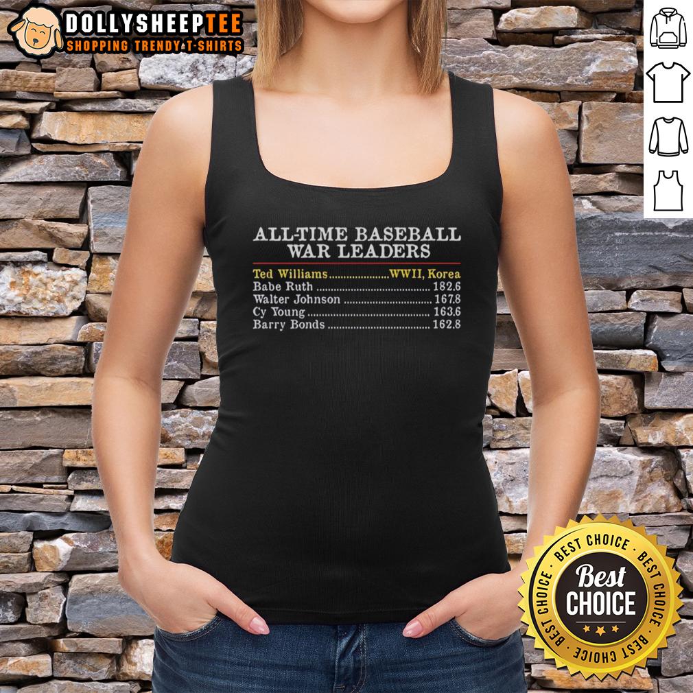Official All-Time Baseball War Leaders Ted Williams Wwii Korea Babe Ruth Walter Johnson Cy Barry Bonds Tank Top