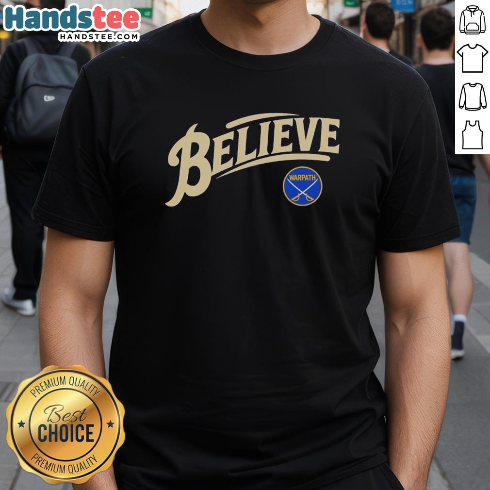 official-buffalo-sabres-nhl-believe-logo-t-shirt Official Buffalo Sabres NHL Believe Logo T-Shirt featuring team colors and logo, perfect for fans and casual wear.