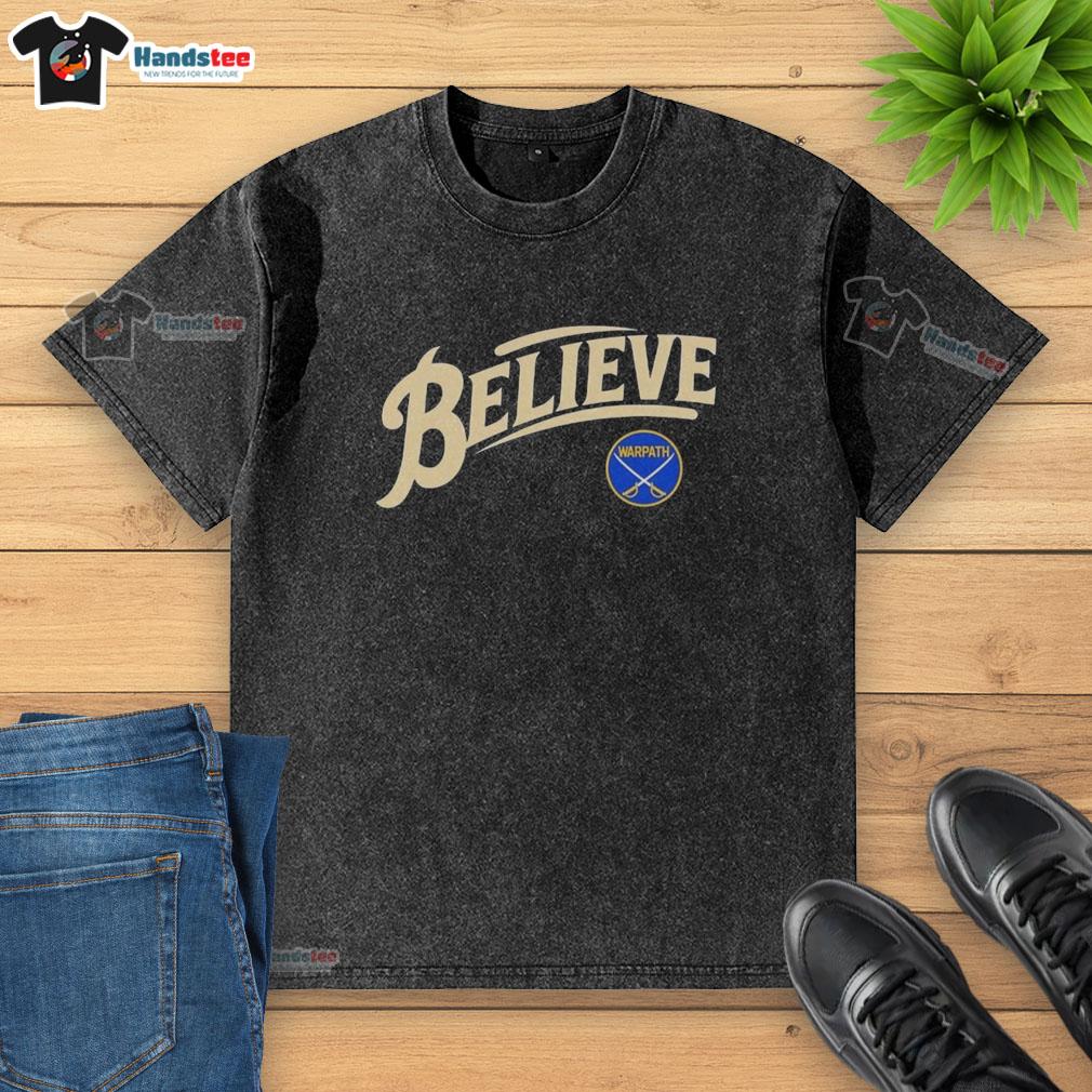 official-buffalo-sabres-nhl-believe-logo-washed-t-shirt Alt Text: Official Buffalo Sabres NHL Believe logo washed t-shirt in blue, perfect for fans showcasing team spirit.