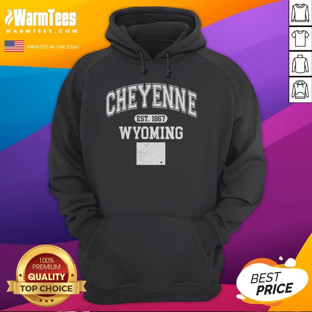 official-cheyenne-wyoming-est-1867-varsity-hoodie Official Cheyenne Wyoming Est 1867 Varsity Hoodie in navy blue, showcasing a classic collegiate design and logo.