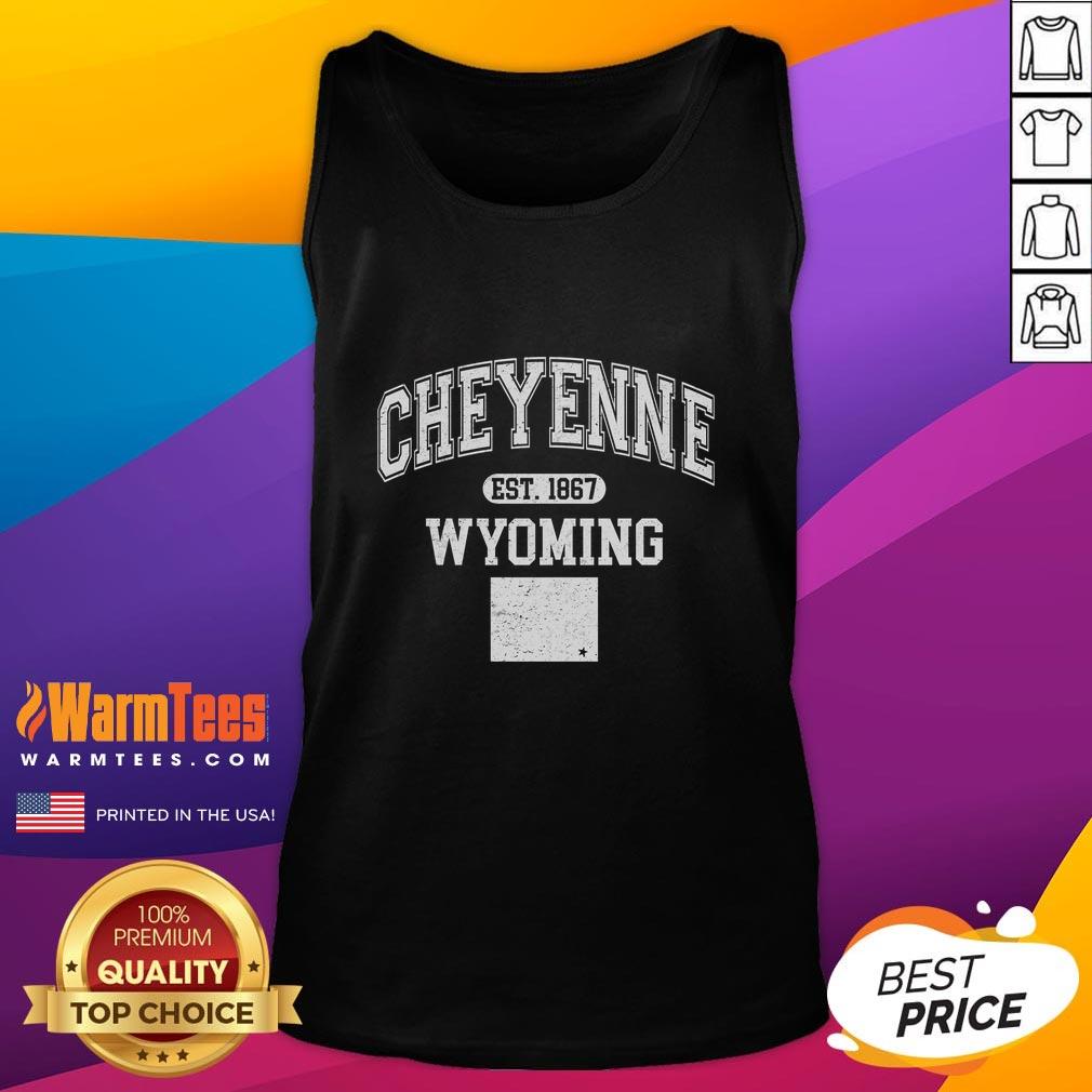 official-cheyenne-wyoming-est-1867-varsity-tank-top Official Cheyenne Wyoming Est 1867 varsity tank top in navy blue, perfect for casual wear and showcasing local pride.