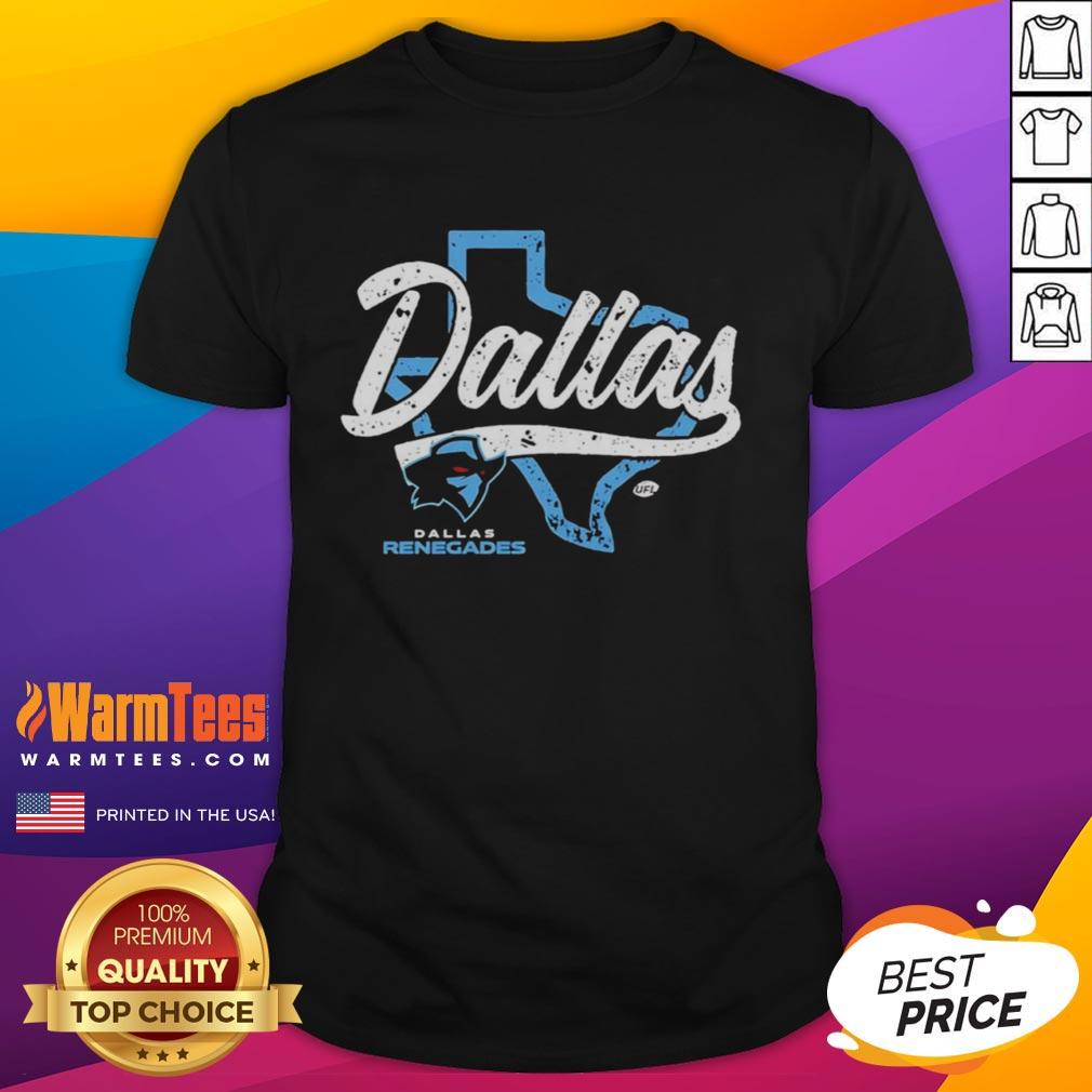 official-dallas-renegades-ufl-state-outline-t-shirt Official Dallas Renegades UFL state outline t-shirt featuring bold logo and vibrant design for fans of the team.