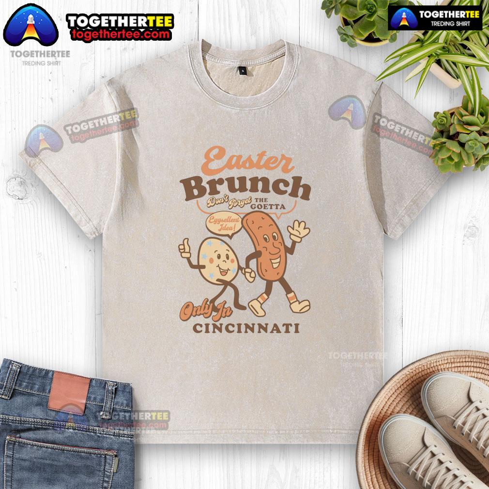 Official Easter Brunch Goetta Egg Cartoon Washed T Shirt Official Easter Brunch Goetta Egg cartoon design on a washed t-shirt, perfect for festive celebrations and casual wear.