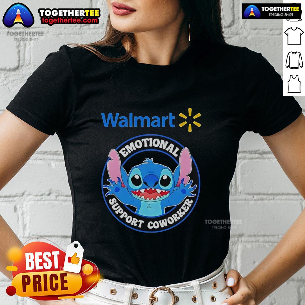 Official Happy Stitch Walmart Emotional Support Coworker Ladies Tee Official Happy Stitch Walmart Emotional Support Coworker Ladies Tee in vibrant colors, perfect for a casual and fun look.