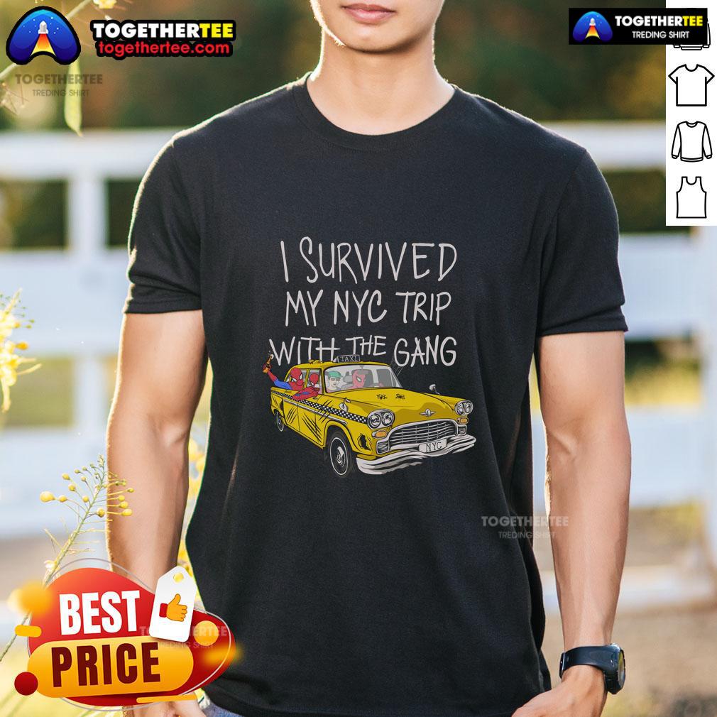 Official I Survived My Nyc Trip With The Gang Spider Perks T Shirt Alt Text: Official I Survived My NYC Trip with The Gang Spider Perks T-Shirt featuring a fun NYC graphic design.