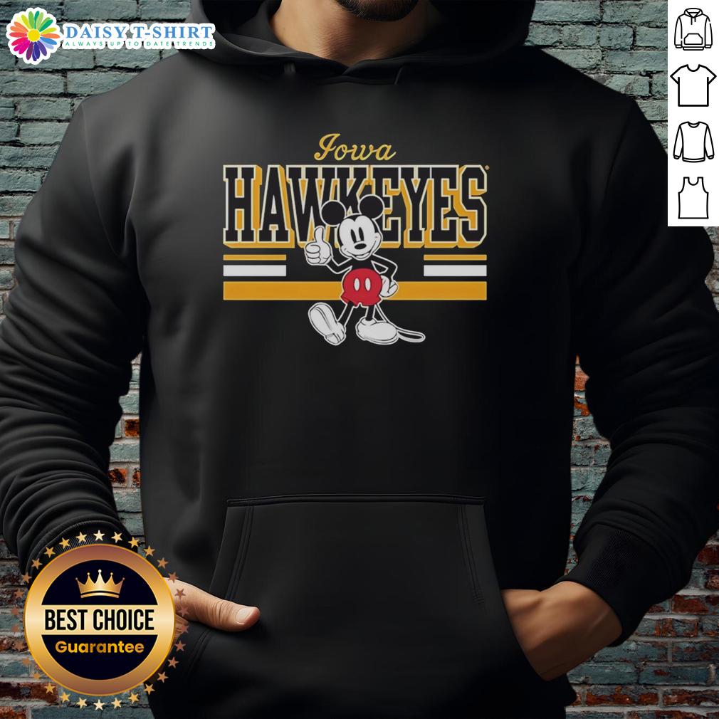 Official Iowa Hawkeyes Mickey Mouse Hoodie Alt Text: Official Iowa Hawkeyes Mickey Mouse hoodie featuring vibrant team colors and a playful design for fans.