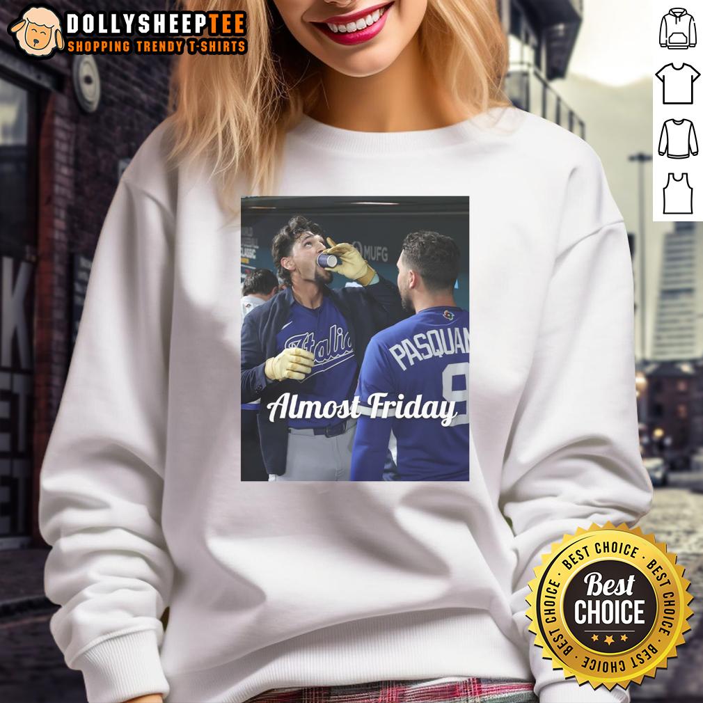 Official Jac Caglianone Of Kansas City Royalsdrinking Espresso In Dugout Zone Almost Friday Sweatshirt Alt Text: Jac Caglianone of the Kansas City Royals sipping espresso in dugout zone, wearing Almost Friday sweatshirt.