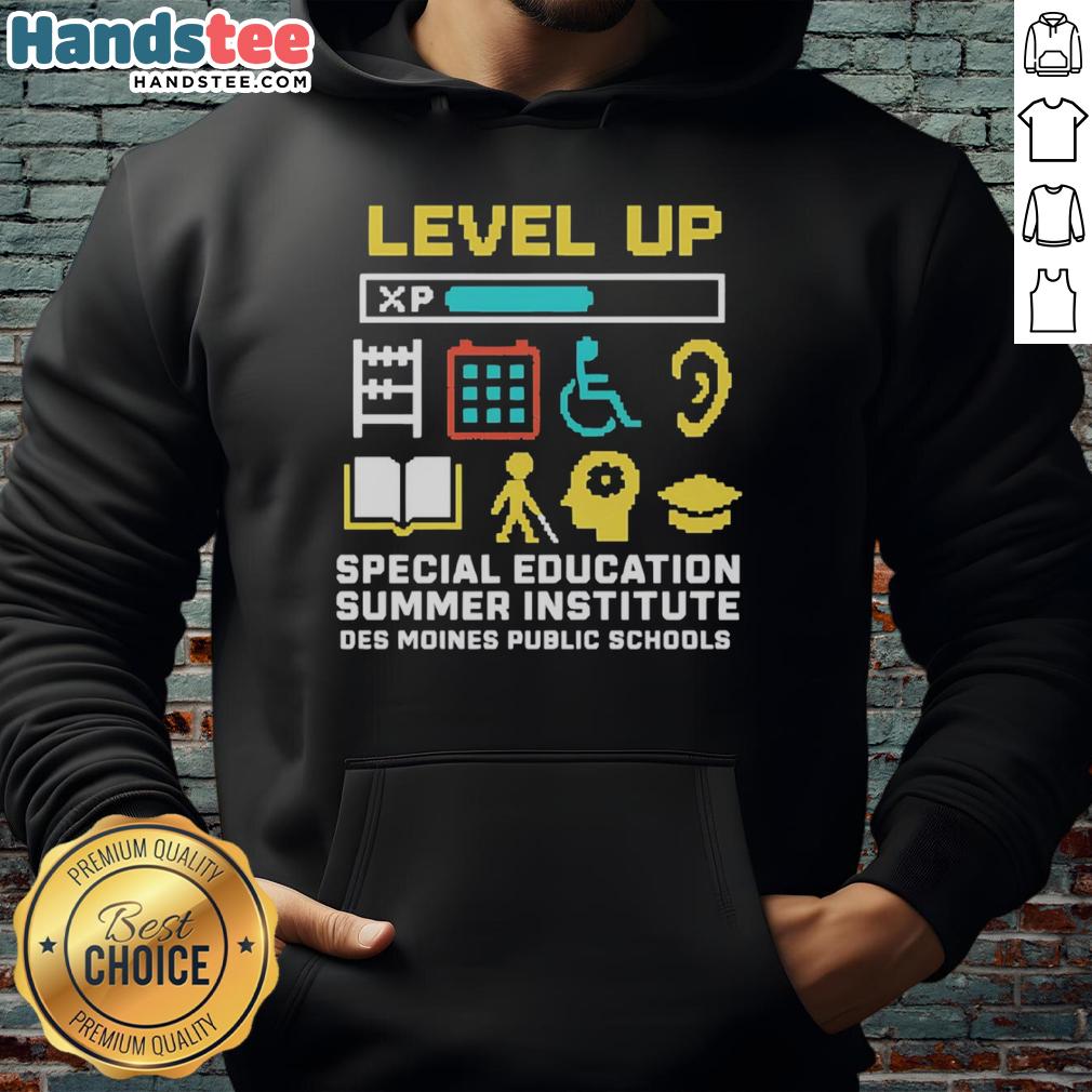 official-level-up-special-education-summer-institute-des-moines-public-schools-hoodie Alt Text: Official Level Up Special Education Summer Institute hoodie from Des Moines Public Schools in vibrant colors.