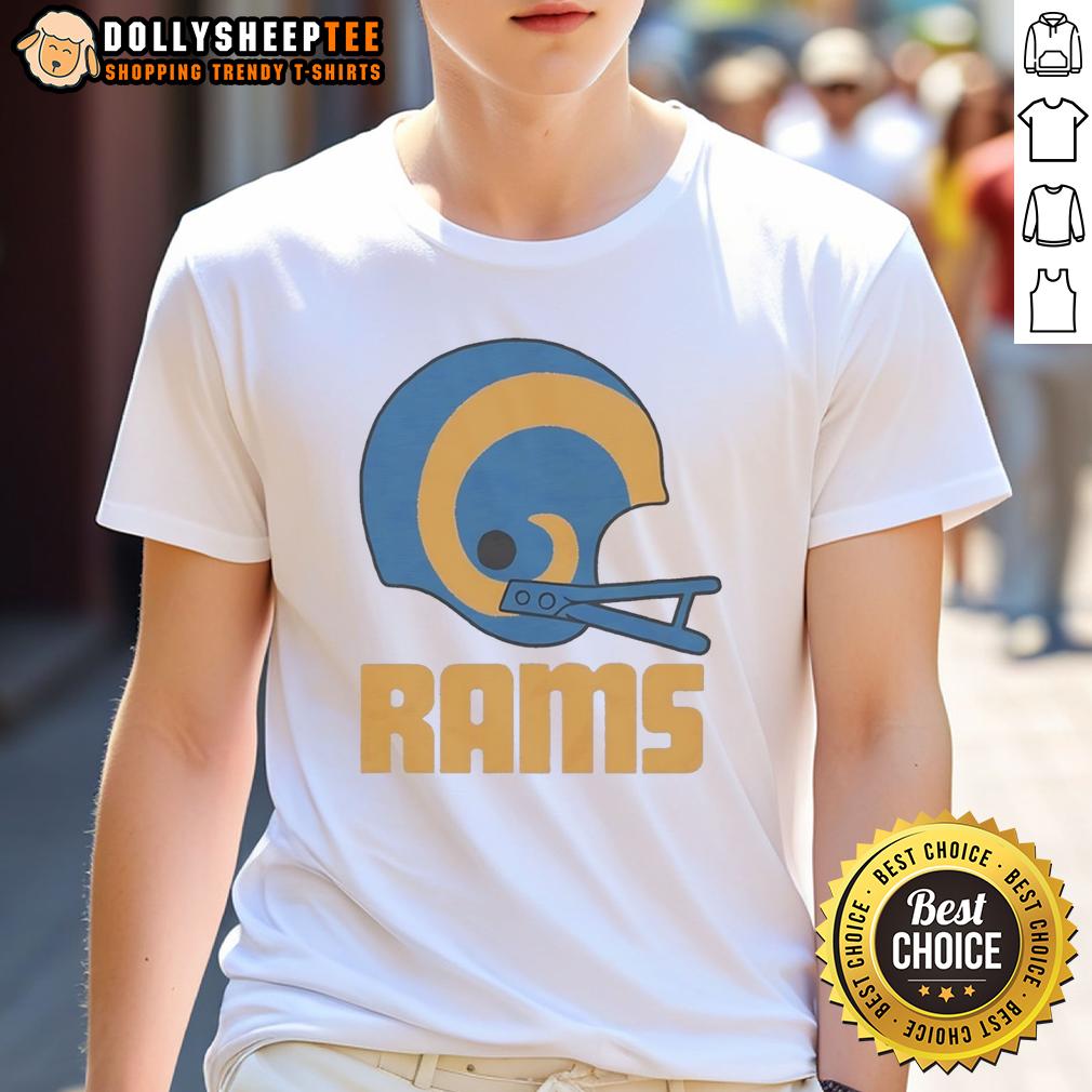 Official Los Angeles Rams Football Logo In Big Helmet T Shirt Official Los Angeles Rams football logo displayed on a big helmet t-shirt, perfect for fans and game day attire.