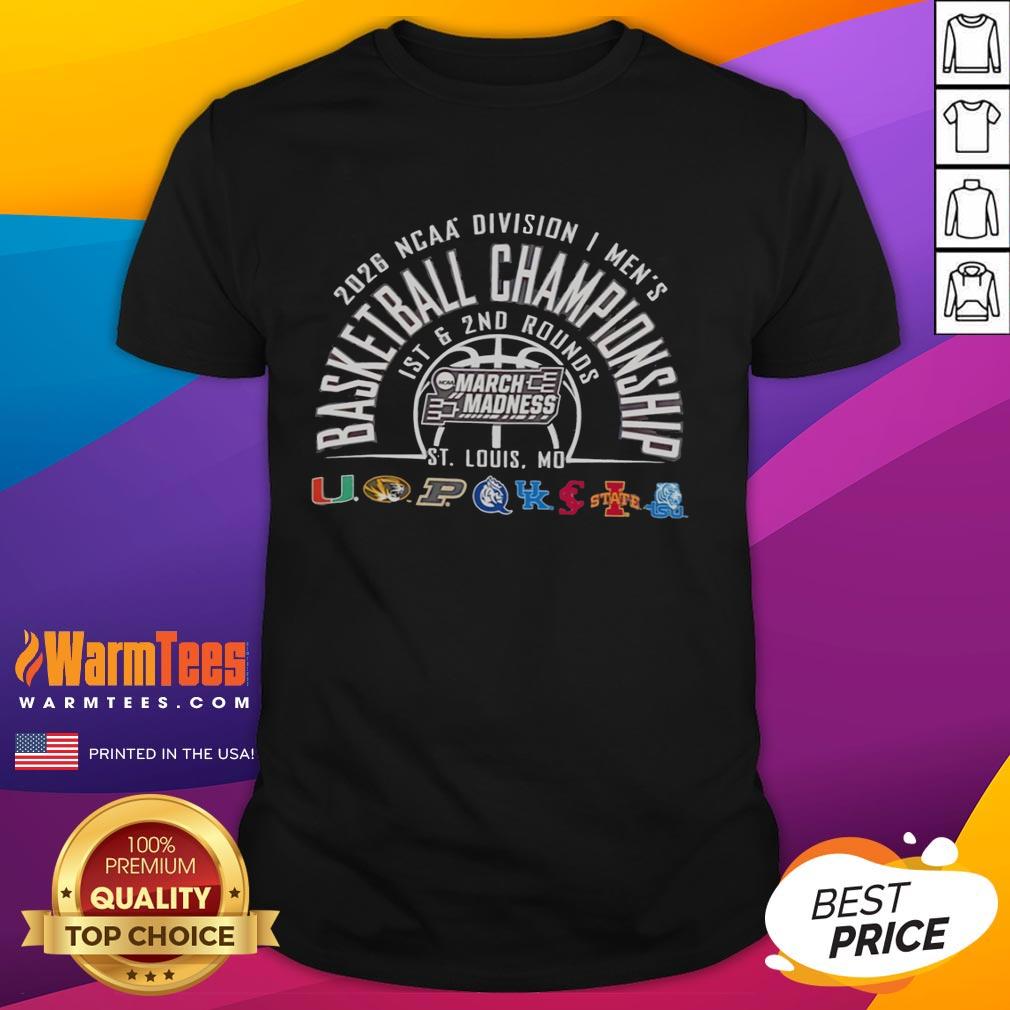 official-ncaa-division-i-mens-basketball-championship-2026-1st-and-2nd-rounds-st-louis-mo-t-shirt-1 Official NCAA Division I Men's Basketball Championship 2026 T-Shirt featuring St. Louis, MO, for 1st and 2nd rounds.