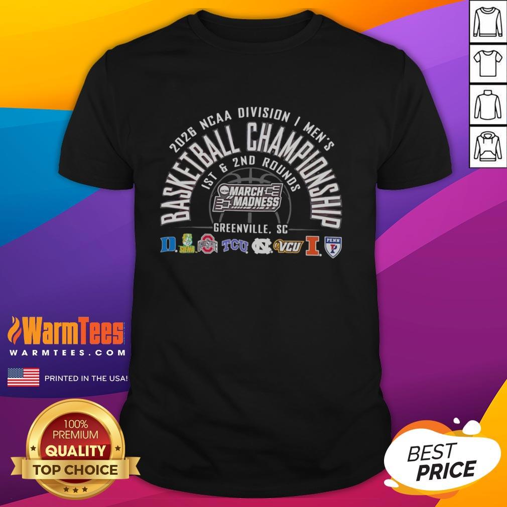 official-ncaa-division-i-mens-basketball-championship-2026-1st-and-2nd-rounds-t-shirt Alt Text: Official NCAA Division I Men's Basketball Championship 2026 T-shirt featuring vibrant team logos and tournament graphics.