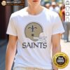 Alt Text: Official New Orleans Saints football logo displayed on a big helmet t-shirt, perfect for NFL fans and game day attire.