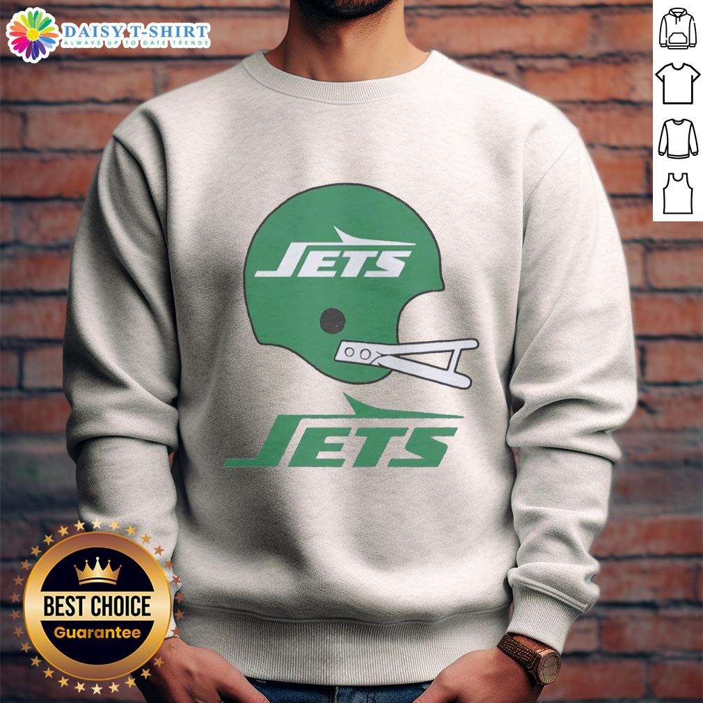 Official New York Jets Football Logo In Big Helmet Sweatshirt Alt Text: Official New York Jets football logo featured on a stylish big helmet sweatshirt for fans and supporters.