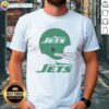 Alt Text: Official New York Jets football logo displayed on a stylish big helmet t-shirt for fans and collectors.