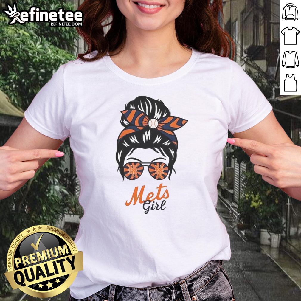 official-new-york-mets-girl-messy-bun-glasses-ladies-tee Official New York Mets girl in messy bun and glasses wearing a stylish ladies tee, showcasing team spirit.