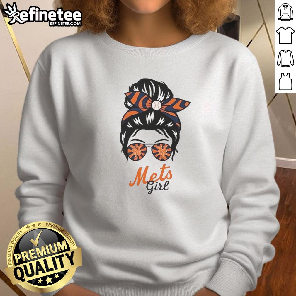 official-new-york-mets-girl-messy-bun-glasses-sweatshirt Official New York Mets girl in a messy bun and glasses wearing a stylish sweatshirt, perfect for game day.