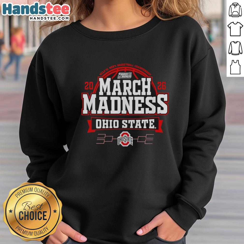official-ohio-state-buckeyes-march-madness-2026-mens-basketball-sweatshirt Official Ohio State Buckeyes March Madness 2026 Men's Basketball Sweatshirt in scarlet and gray, displaying team logo.