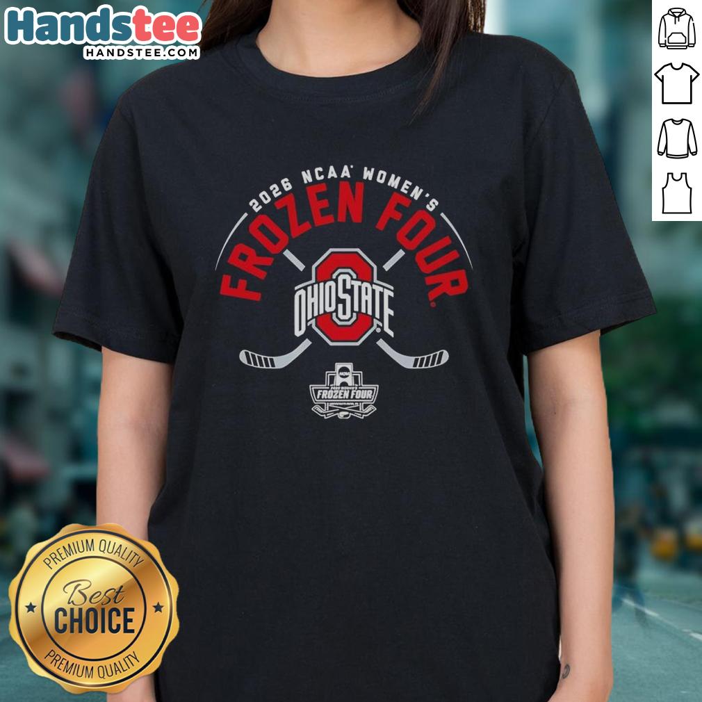 official-ohio-state-buckeyes-ncaa-womens-ice-hockey-2026-frozen-four-logo-ladies-tee Official Ohio State Buckeyes NCAA Women's Ice Hockey 2026 Frozen Four logo on a stylish ladies tee shirt.