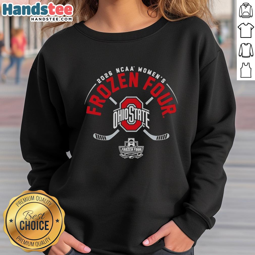 official-ohio-state-buckeyes-ncaa-womens-ice-hockey-2026-frozen-four-logo-sweatshirt Alt Text: Official Ohio State Buckeyes NCAA Womens Ice Hockey 2026 Frozen Four logo sweatshirt in gray with team colors.