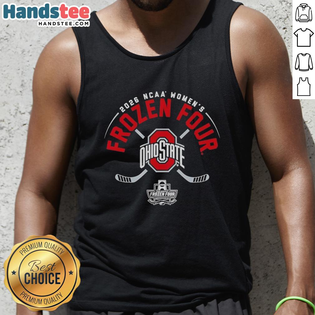 official-ohio-state-buckeyes-ncaa-womens-ice-hockey-2026-frozen-four-logo-tank-top Alt Text: Official Ohio State Buckeyes NCAA Women's Ice Hockey 2026 Frozen Four logo on a stylish tank top design.