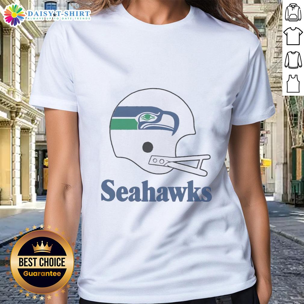 Official Seattle Seahawks Football Logo In Big Helmet Ladies Tee Official Seattle Seahawks football logo on a big helmet graphic featured on a ladies' tee shirt design.