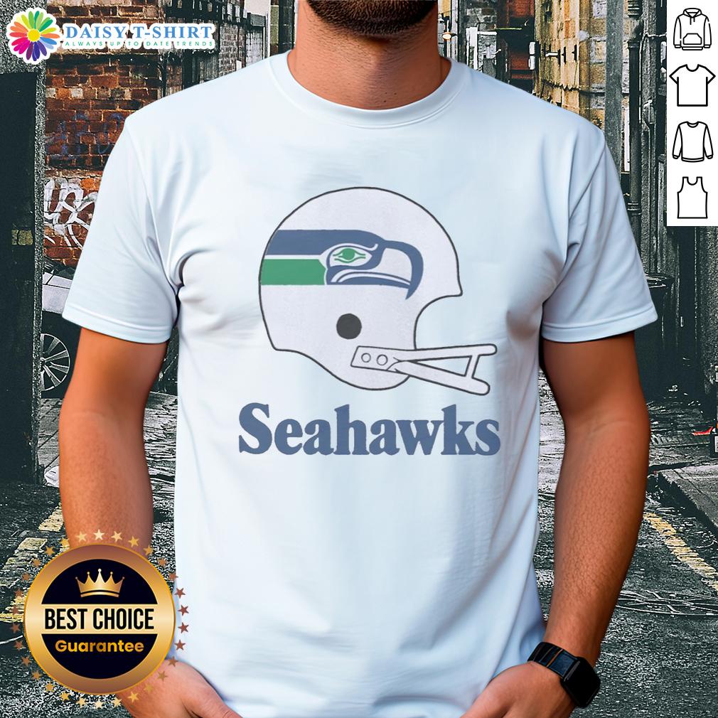 Official Seattle Seahawks Football Logo In Big Helmet T Shirt Alt Text: Official Seattle Seahawks football logo featured on a big helmet t-shirt, perfect for fans and sports enthusiasts.