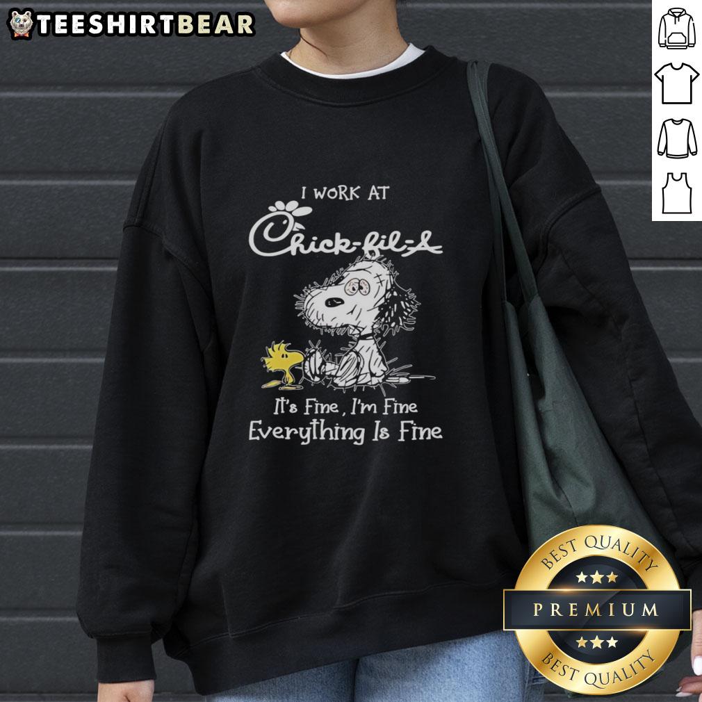 official-snoopy-and-woodstock-x-chick-fil-a-i-work-at-its-fine-im-fine-everything-is-fine-sweatshirt Cozy Official Snoopy and Woodstock sweatshirt from Chick-fil-A, featuring 'I Work At It's Fine I'm Fine Everything Is Fine' design.