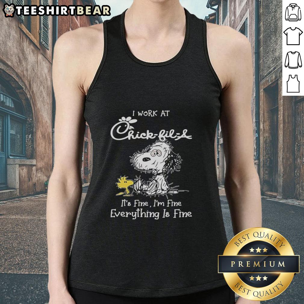 official-snoopy-and-woodstock-x-chick-fil-a-i-work-at-its-fine-im-fine-everything-is-fine-tank-top Snoopy and Woodstock graphic on a tank top with 'I Work At Chick-fil-A, It's Fine, I'm Fine, Everything Is Fine'