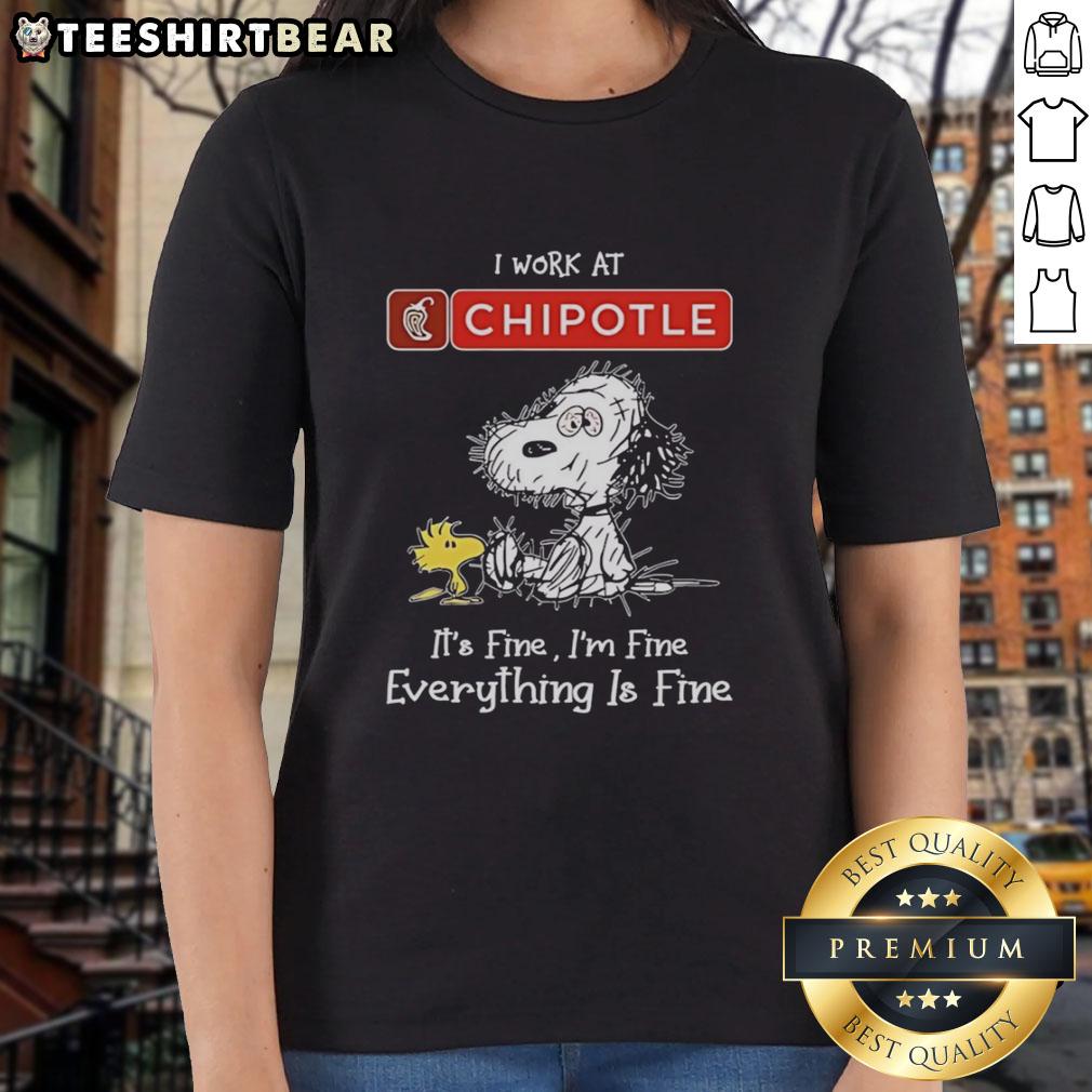 official-snoopy-and-woodstock-x-chipotle-mexican-grill-i-work-at-its-fine-im-fine-everything-is-fine-ladies-tee Official Snoopy and Woodstock Chipotle ladies tee featuring 'I Work At It's Fine I'm Fine Everything Is Fine' design.