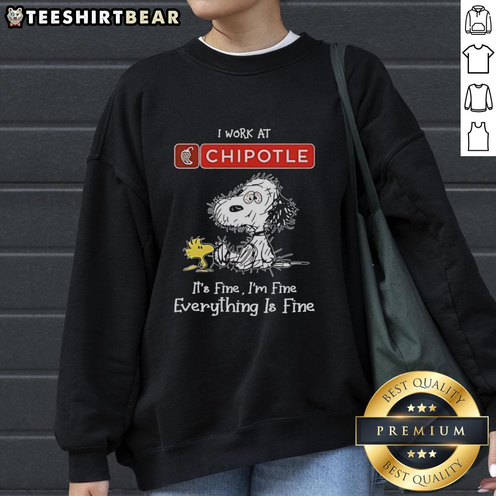 official-snoopy-and-woodstock-x-chipotle-mexican-grill-i-work-at-its-fine-im-fine-everything-is-fine-sweatshirt Official Snoopy and Woodstock sweatshirt from Chipotle featuring 'I work at, it's fine, I'm fine, everything is fine' design.