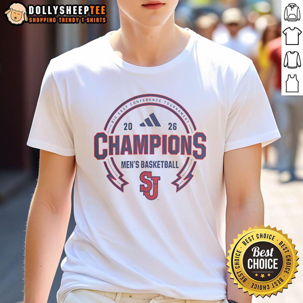 Official St. John'S Red Storm Basketball Big East Champions T Shirt Alt Text: Official St. John's Red Storm Basketball Big East Champions T-Shirt featuring team logo and championship graphics.
