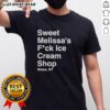 Alt Text: Official Sweet Melissa's Fck Ice Cream Shop Ithaca NY T-Shirt featuring vibrant graphic design and logo.
