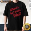 Official Where's The Epstein Files red text T-shirt featuring bold lettering on a stylish black background.