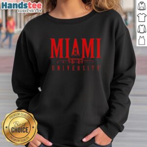 Alt Text: Official Miami University Bell Tower sweatshirt featuring the iconic bell tower design in vibrant colors.